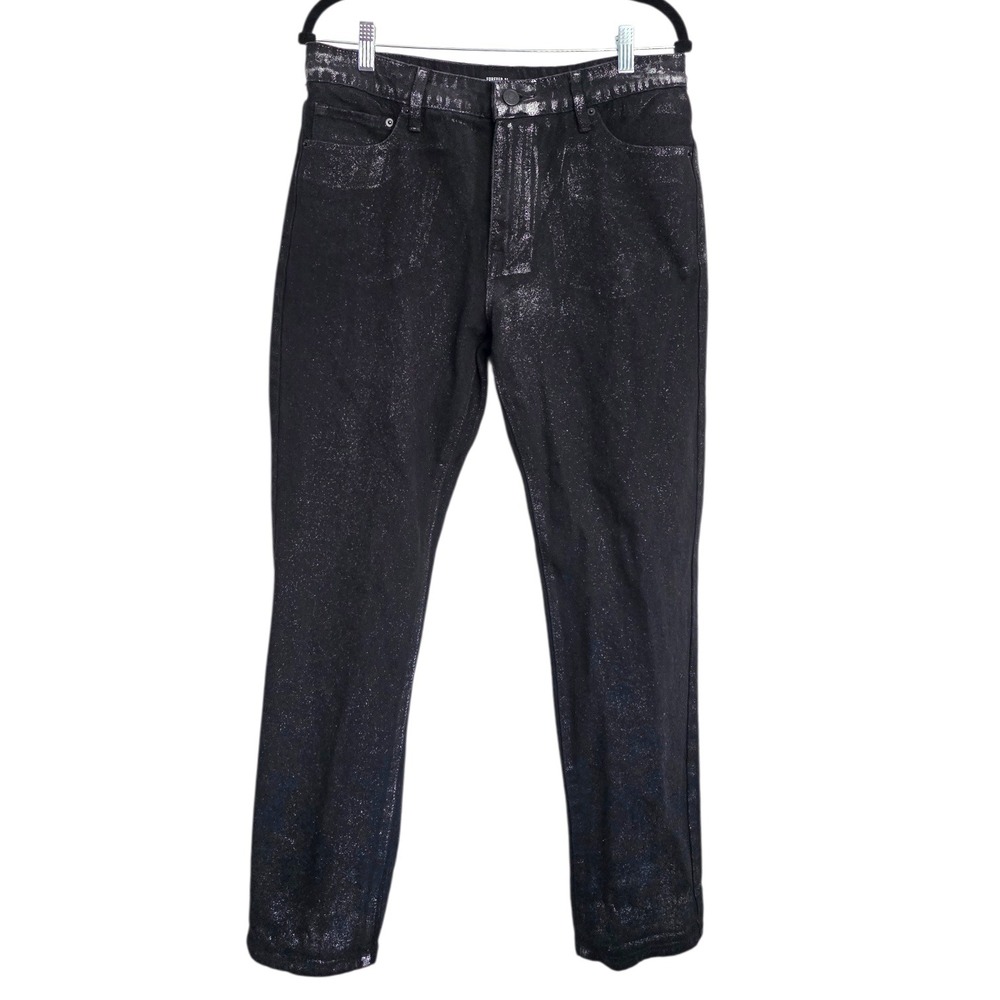 Forever 21 Mens Metallic Silver Sparkle Black‎ Slim Fit Jeans 34